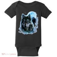 Grey Wolf Hunting Ground Icy Moon Forest Galaxy Baby Bodysuit thumb 0