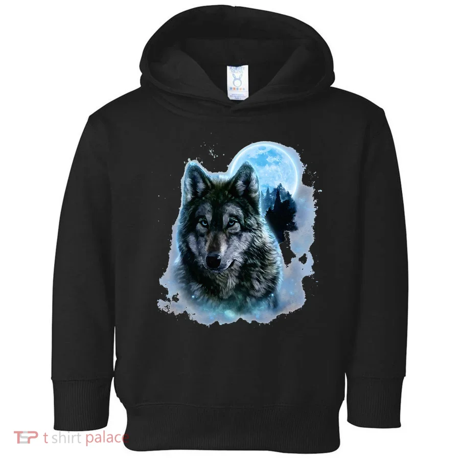 Grey Wolf Hunting Ground Icy Moon Forest Galaxy Toddler Hoodie