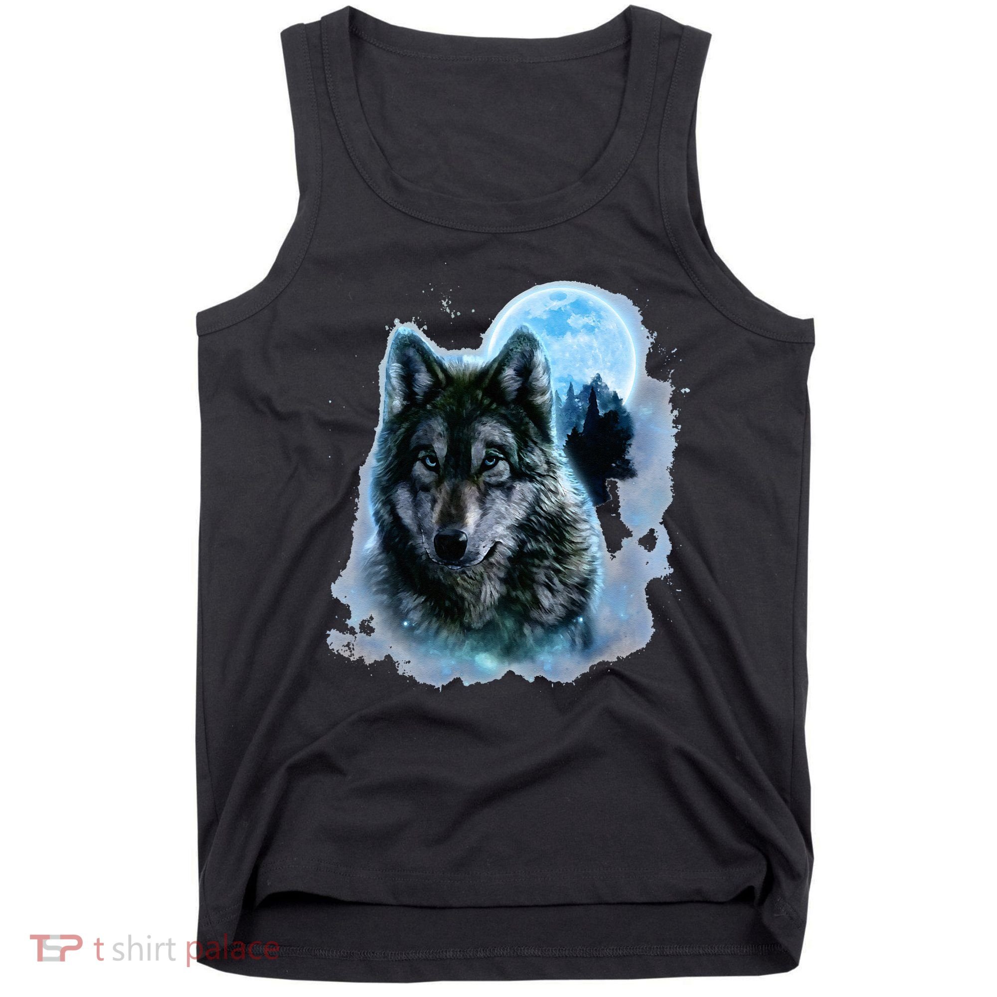 Grey Wolf Hunting Ground Icy Moon Forest Galaxy Tank Top