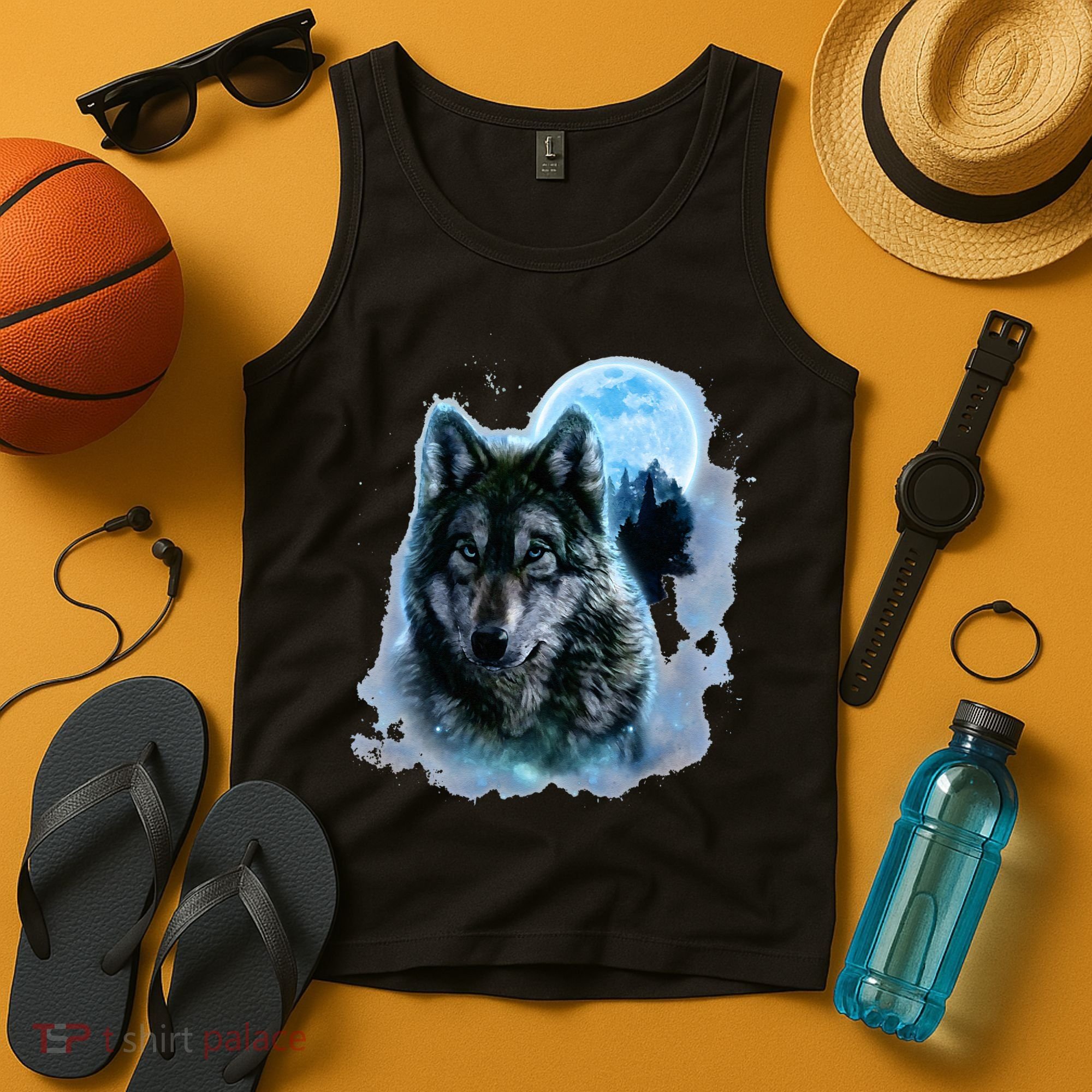 Grey Wolf Hunting Ground Icy Moon Forest Galaxy Tank Top