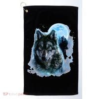 Grey Wolf Hunting Ground Icy Moon Forest Galaxy Golf Towel thumb 0