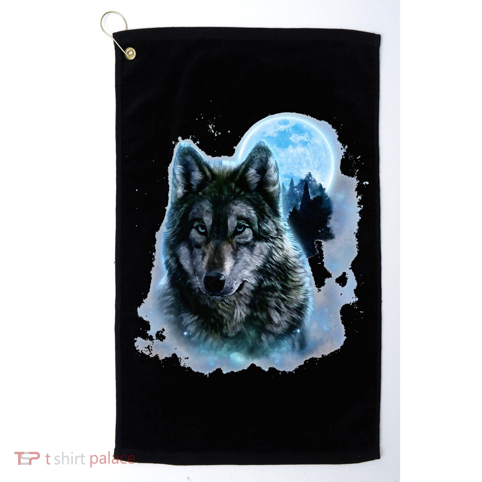 Grey Wolf Hunting Ground Icy Moon Forest Galaxy Golf Towel