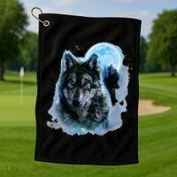 Grey Wolf Hunting Ground Icy Moon Forest Galaxy Golf Towel thumb 1