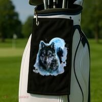 Grey Wolf Hunting Ground Icy Moon Forest Galaxy Golf Towel thumb 2