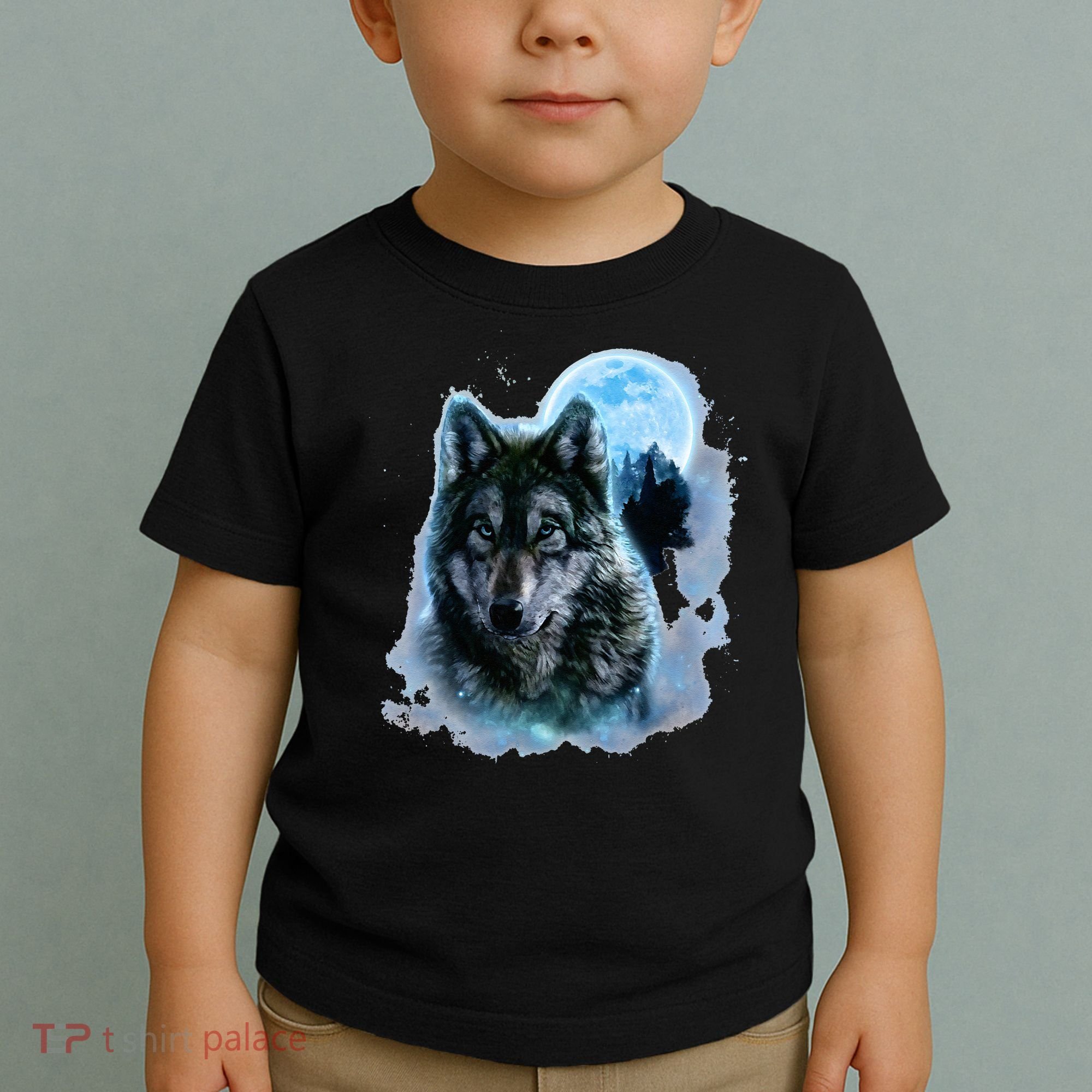 Grey Wolf Hunting Ground Icy Moon Forest Galaxy Toddler T-Shirt