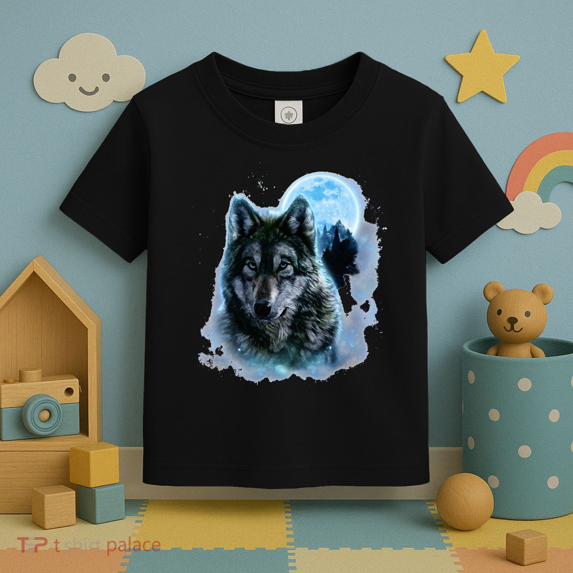 Grey Wolf Hunting Ground Icy Moon Forest Galaxy Toddler T-Shirt