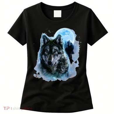 Grey Wolf Hunting Ground Icy Moon Forest Galaxy Women's T-Shirt