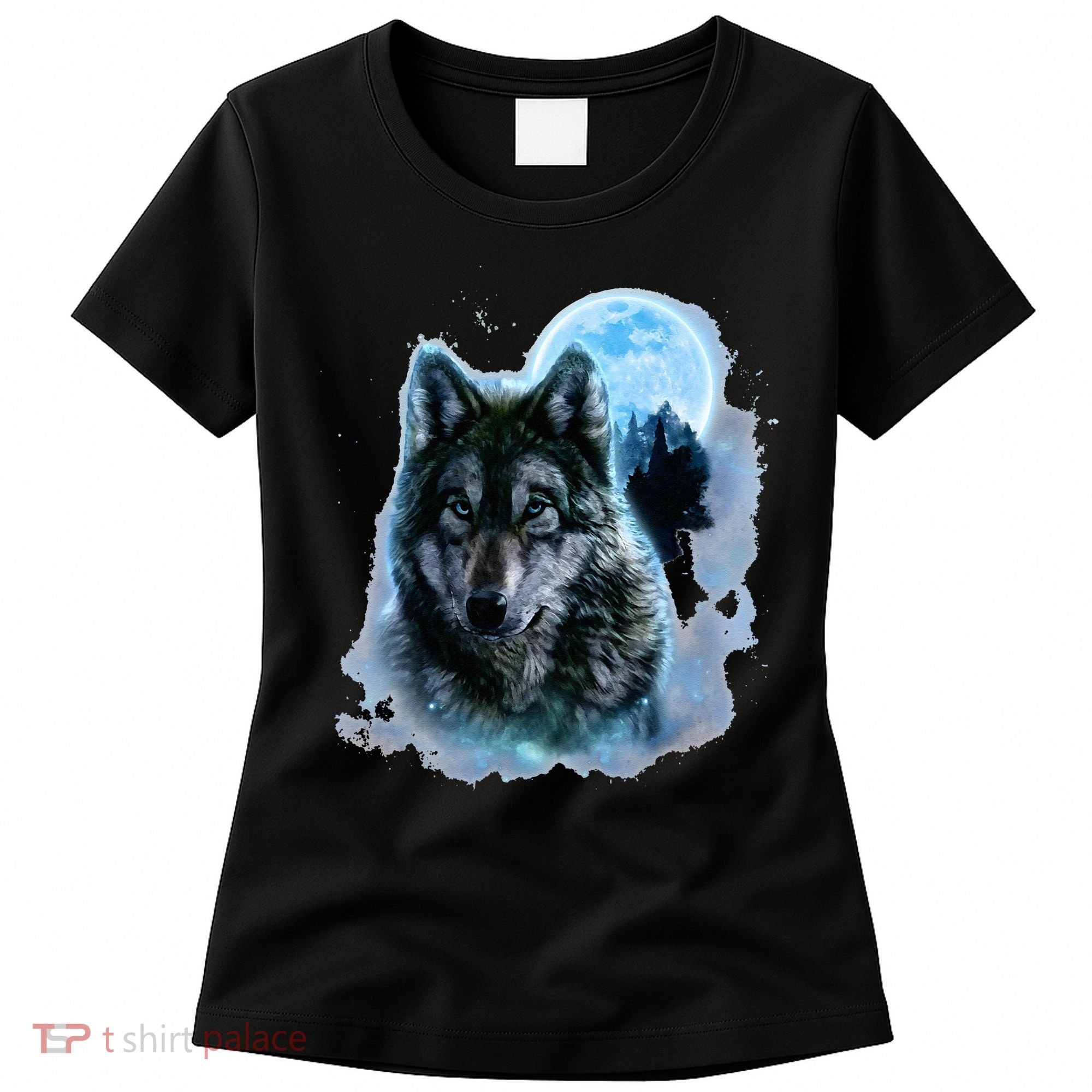 Grey Wolf Hunting Ground Icy Moon Forest Galaxy Women's T-Shirt