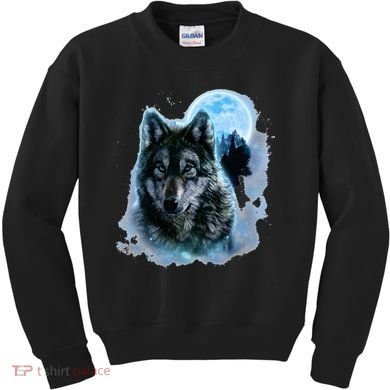 Grey Wolf Hunting Ground Icy Moon Forest Galaxy Kids Sweatshirt