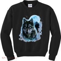 Grey Wolf Hunting Ground Icy Moon Forest Galaxy Kids Sweatshirt thumb 0