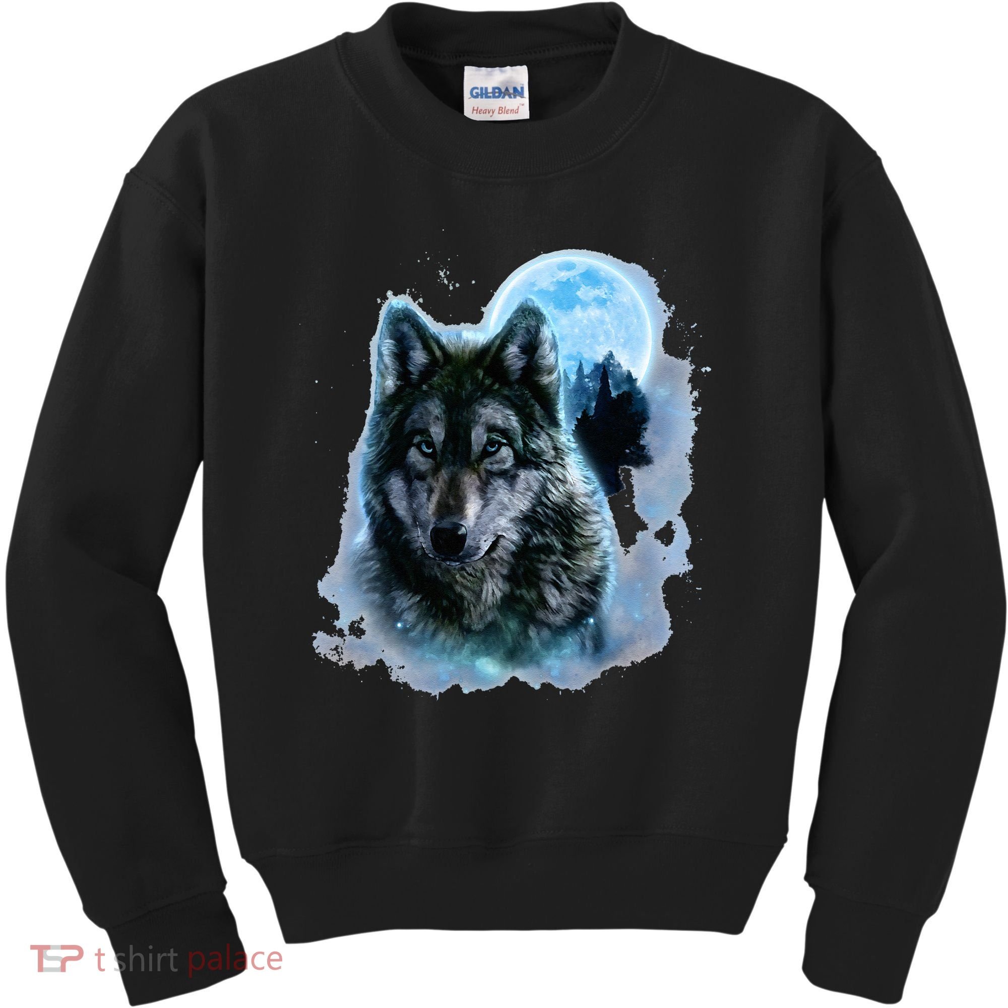 Grey Wolf Hunting Ground Icy Moon Forest Galaxy Kids Sweatshirt