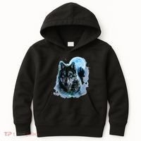 Grey Wolf Hunting Ground Icy Moon Forest Galaxy Kids Hoodie thumb 0
