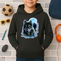 Grey Wolf Hunting Ground Icy Moon Forest Galaxy Kids Hoodie thumb 2
