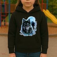 Grey Wolf Hunting Ground Icy Moon Forest Galaxy Kids Hoodie thumb 3