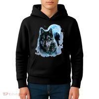 Grey Wolf Hunting Ground Icy Moon Forest Galaxy Kids Hoodie thumb 4