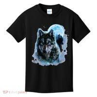 Grey Wolf Hunting Ground Icy Moon Forest Galaxy Kids T-Shirt thumb 0