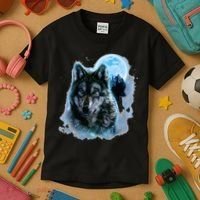 Grey Wolf Hunting Ground Icy Moon Forest Galaxy Kids T-Shirt thumb 3