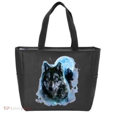Grey Wolf Hunting Ground Icy Moon Forest Galaxy Tote Bag