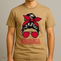 Georgia Women Mom Messy Bun Hair. T-Shirt thumb 3