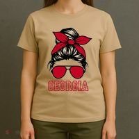 Georgia Women Mom Messy Bun Hair. T-Shirt thumb 4