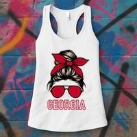 Georgia Women Mom Messy Bun Hair. Women's Tank Top thumb 3