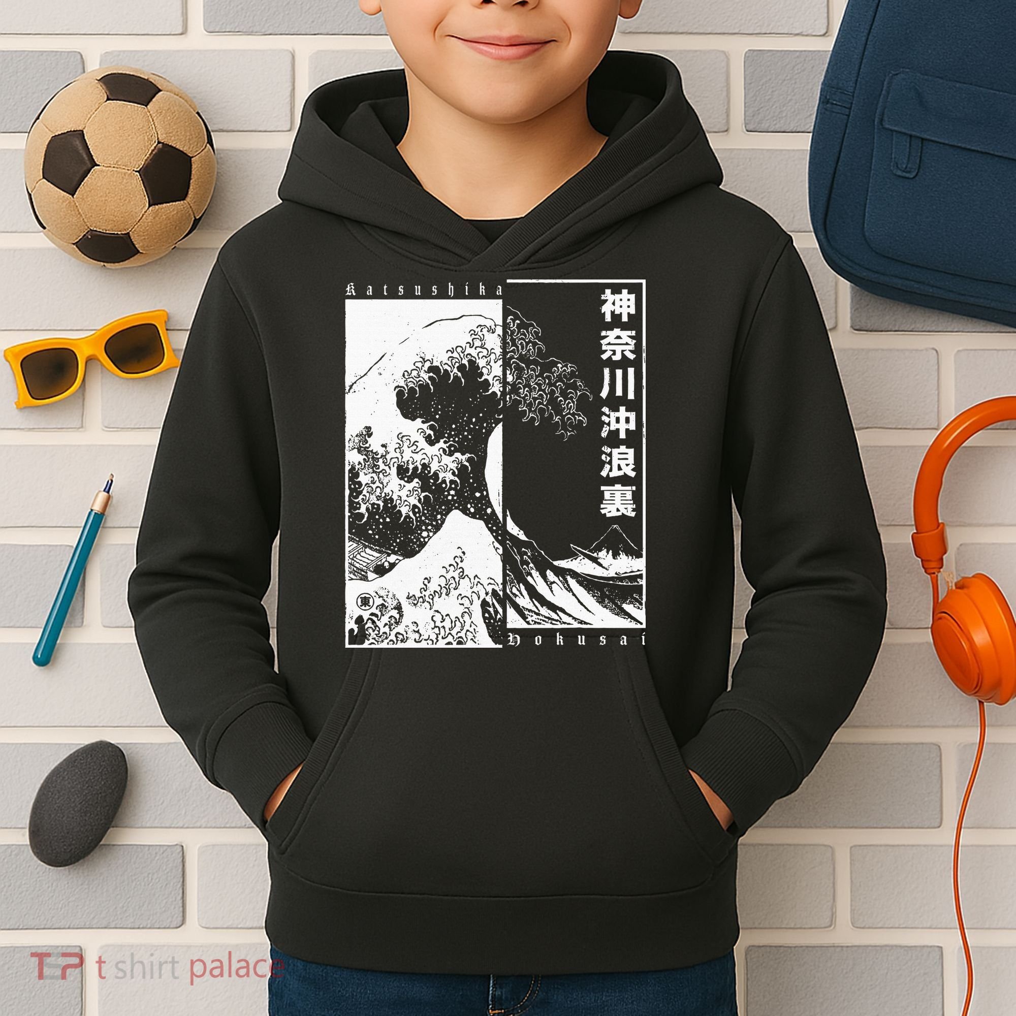 Great Wave Off Kanagawa Japanese Aesthetic Hokusai Kids Hoodie