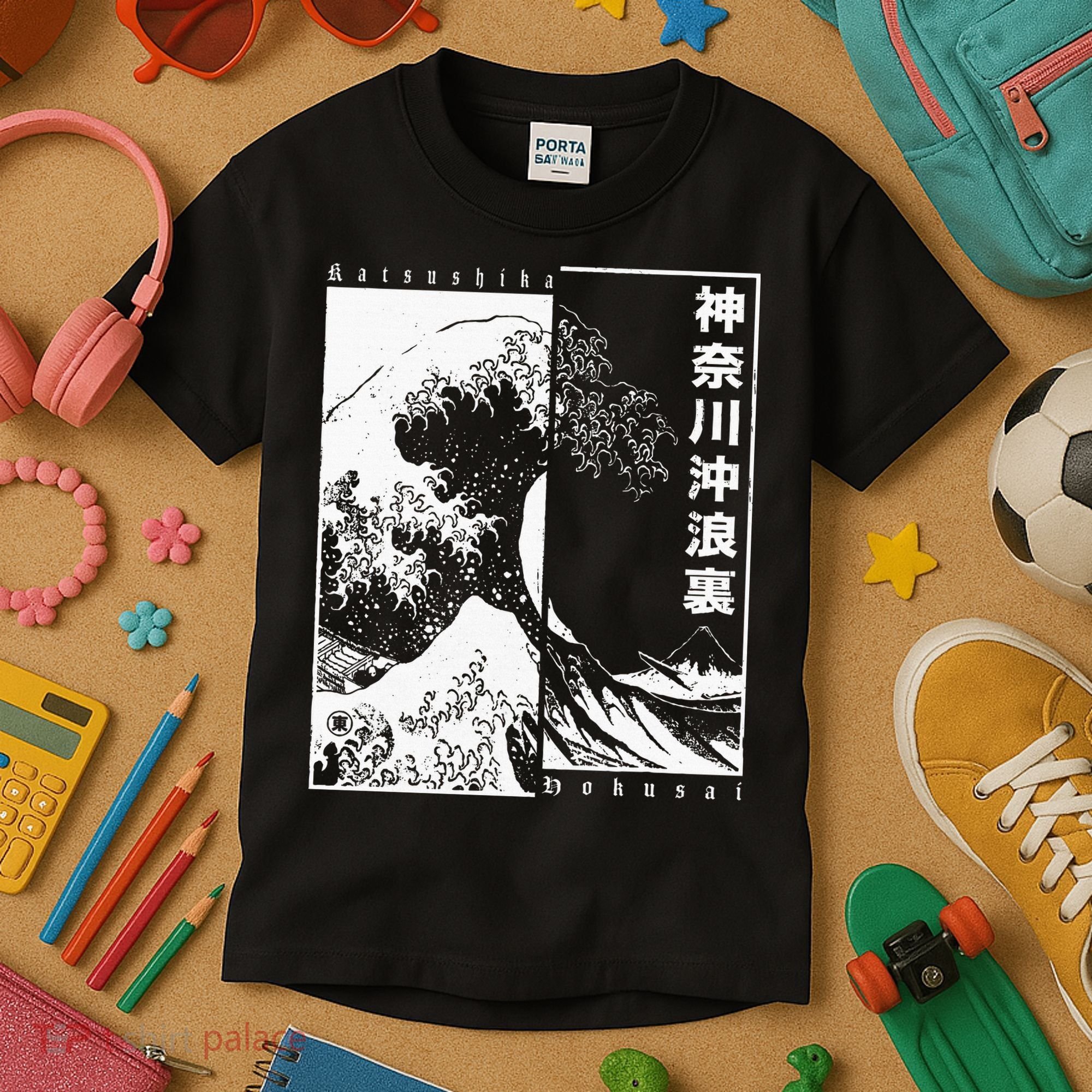 Great Wave Off Kanagawa Japanese Aesthetic Hokusai Kids T-Shirt