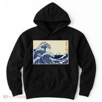 Great Wave Off Kanagawa With Cats Aesthetic Kanji Hoodie thumb 0