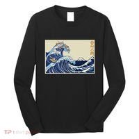 Great Wave Off Kanagawa With Cats Aesthetic Kanji Long Sleeve Shirt thumb 0