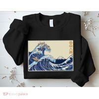 Great Wave Off Kanagawa With Cats Aesthetic Kanji Sweatshirt thumb 2