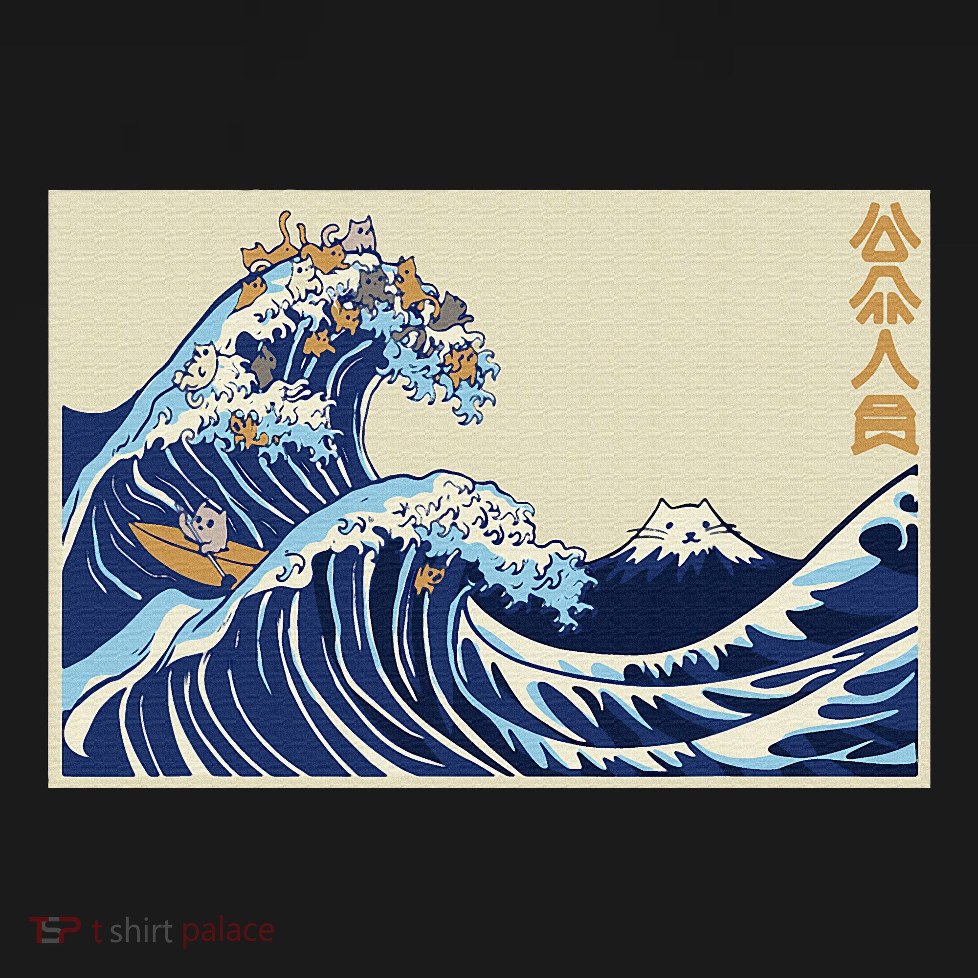 Great Wave Off Kanagawa With Cats Aesthetic Kanji Backpack
