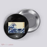 Great Wave Off Kanagawa With Cats Aesthetic Kanji Button thumb 0