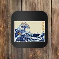 Great Wave Off Kanagawa With Cats Aesthetic Kanji Coaster thumb 0