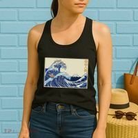Great Wave Off Kanagawa With Cats Aesthetic Kanji Women's Tank Top thumb 2