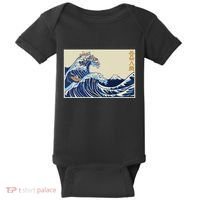 Great Wave Off Kanagawa With Cats Aesthetic Kanji Baby Bodysuit thumb 0