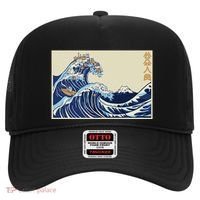 Great Wave Off Kanagawa With Cats Aesthetic Kanji Hat thumb 0