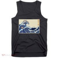 Great Wave Off Kanagawa With Cats Aesthetic Kanji Tank Top thumb 0