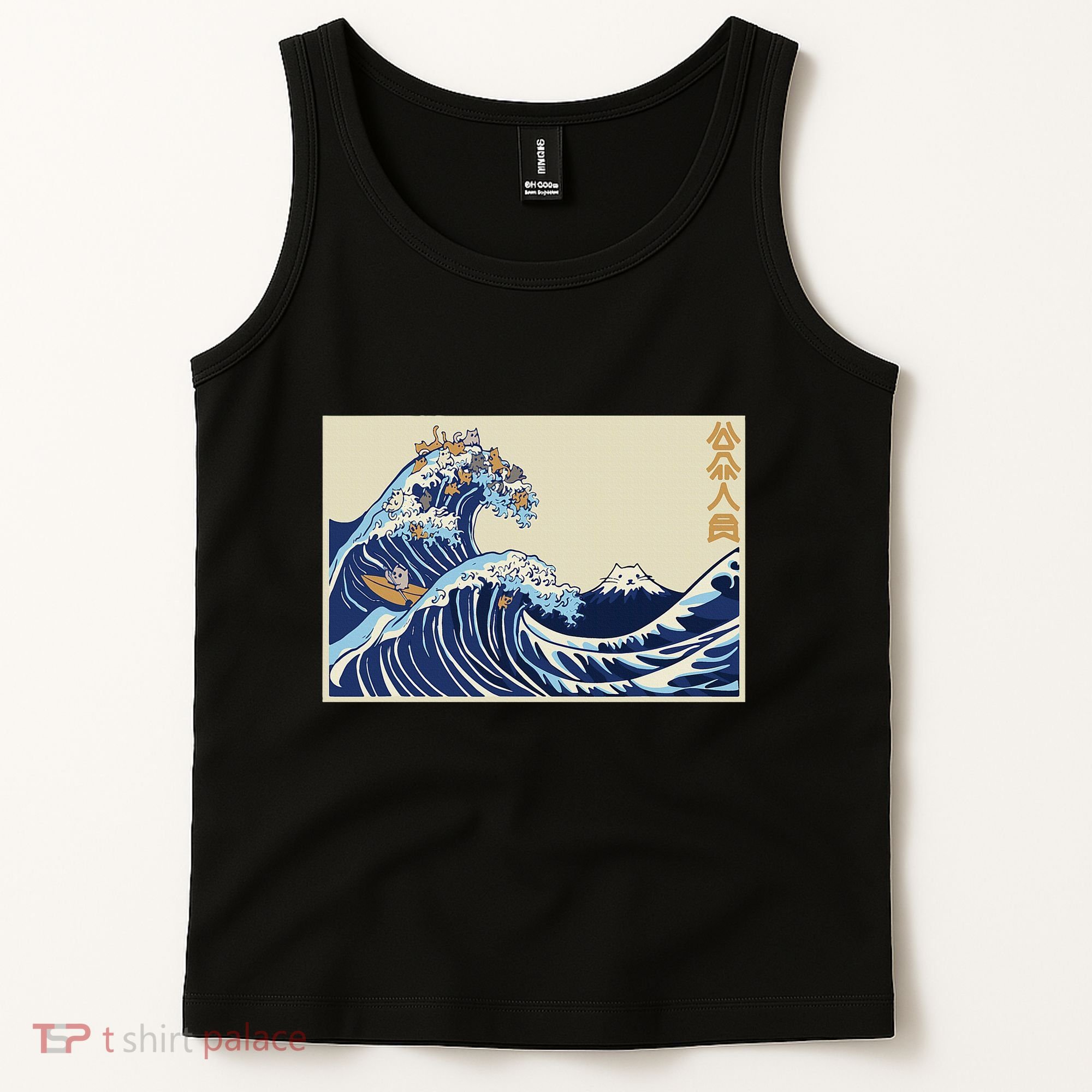 Great Wave Off Kanagawa With Cats Aesthetic Kanji Tank Top