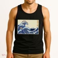 Great Wave Off Kanagawa With Cats Aesthetic Kanji Tank Top thumb 3