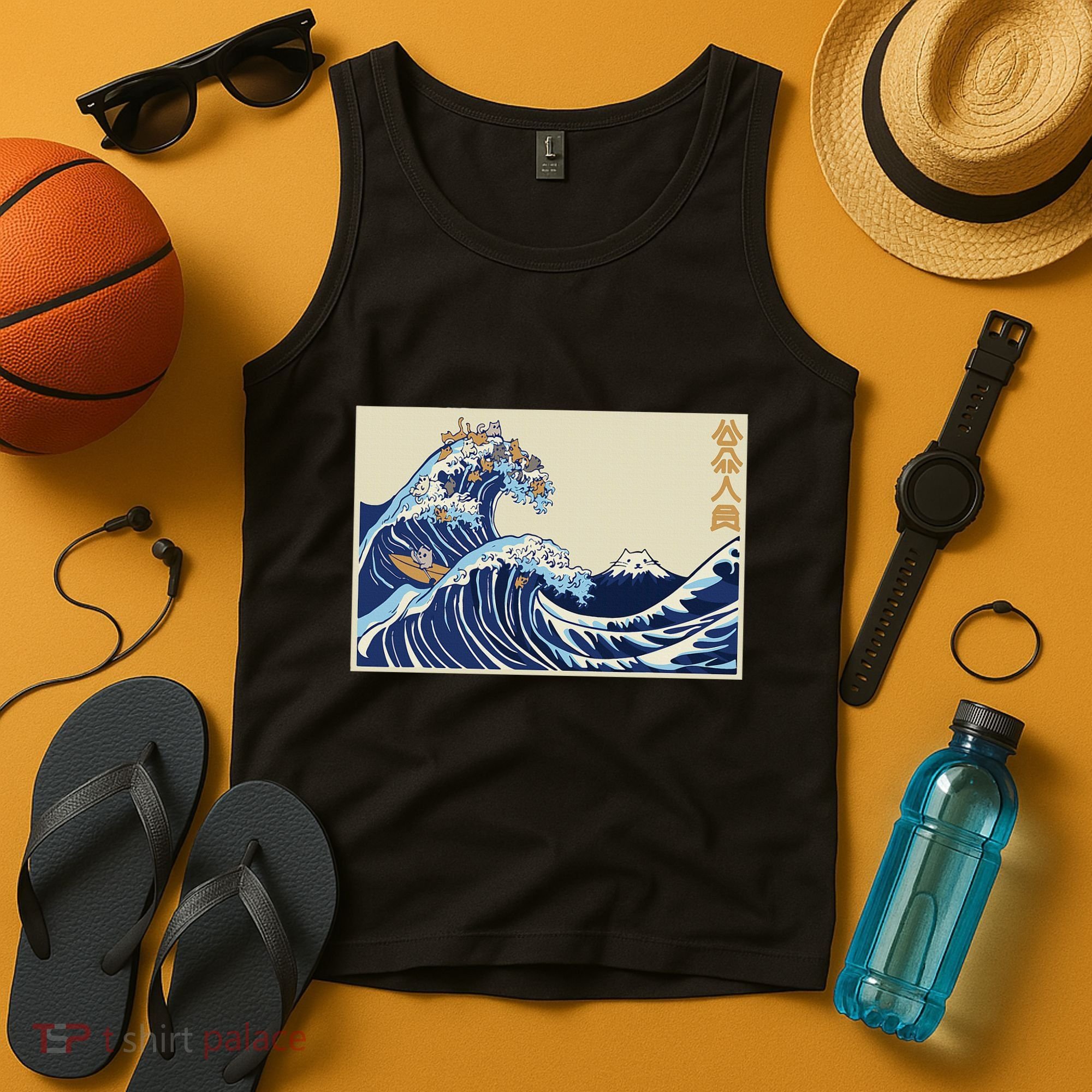 Great Wave Off Kanagawa With Cats Aesthetic Kanji Tank Top