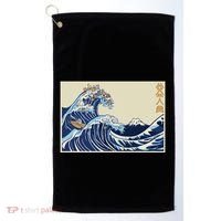 Great Wave Off Kanagawa With Cats Aesthetic Kanji Golf Towel thumb 0
