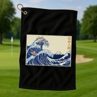 Great Wave Off Kanagawa With Cats Aesthetic Kanji Golf Towel thumb 1