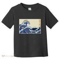 Great Wave Off Kanagawa With Cats Aesthetic Kanji Toddler T-Shirt thumb 0