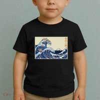 Great Wave Off Kanagawa With Cats Aesthetic Kanji Toddler T-Shirt thumb 2