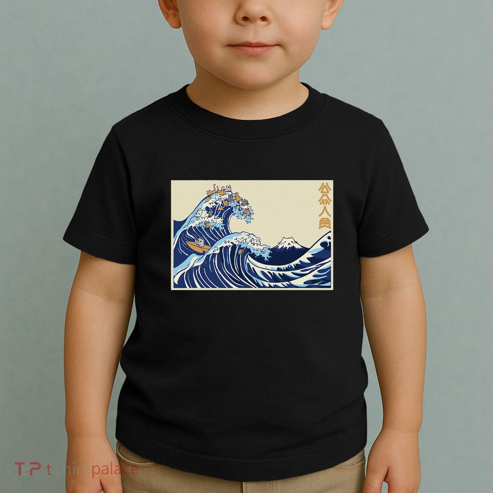 Great Wave Off Kanagawa With Cats Aesthetic Kanji Toddler T-Shirt