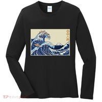 Great Wave Off Kanagawa With Cats Aesthetic Kanji Women's Long Sleeve Shirt thumb 0