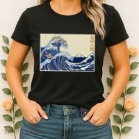 Great Wave Off Kanagawa With Cats Aesthetic Kanji Women's T-Shirt thumb 2