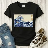 Great Wave Off Kanagawa With Cats Aesthetic Kanji Women's T-Shirt thumb 3