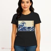 Great Wave Off Kanagawa With Cats Aesthetic Kanji Women's T-Shirt thumb 4