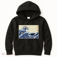Great Wave Off Kanagawa With Cats Aesthetic Kanji Kids Hoodie thumb 0
